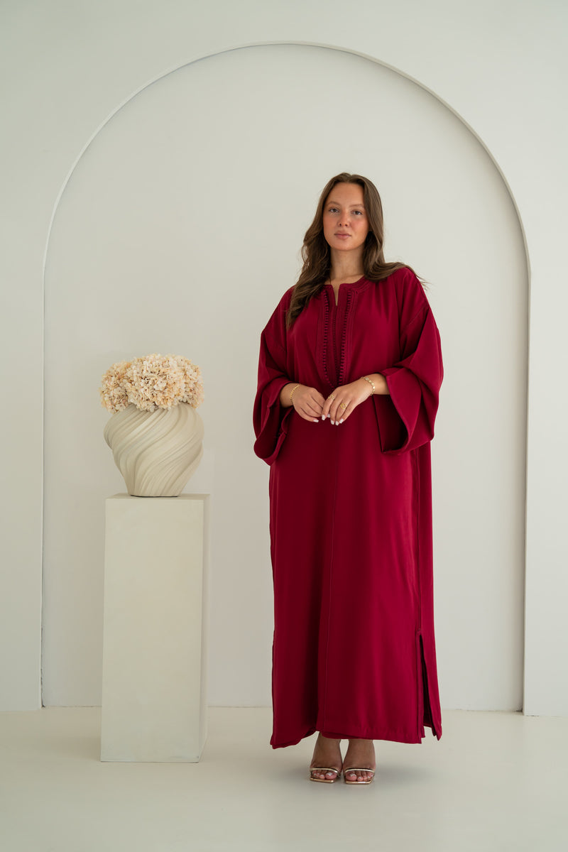 Tweedelige Crêpe Djelleba Bordeaux-rood