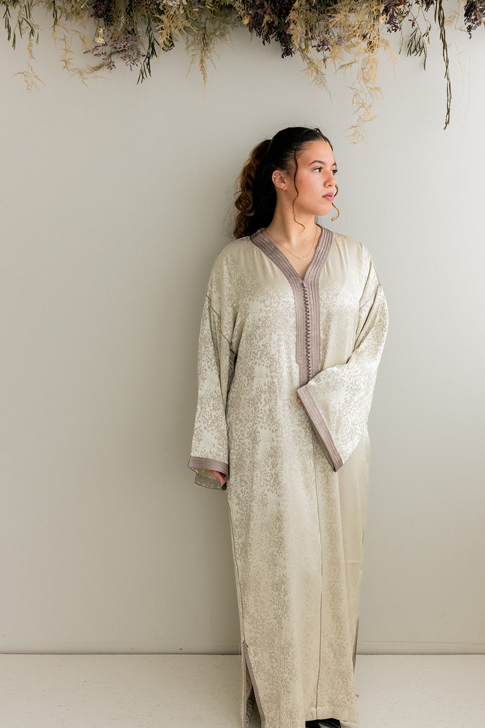 Satijnen Kaftan Beige Jacquard