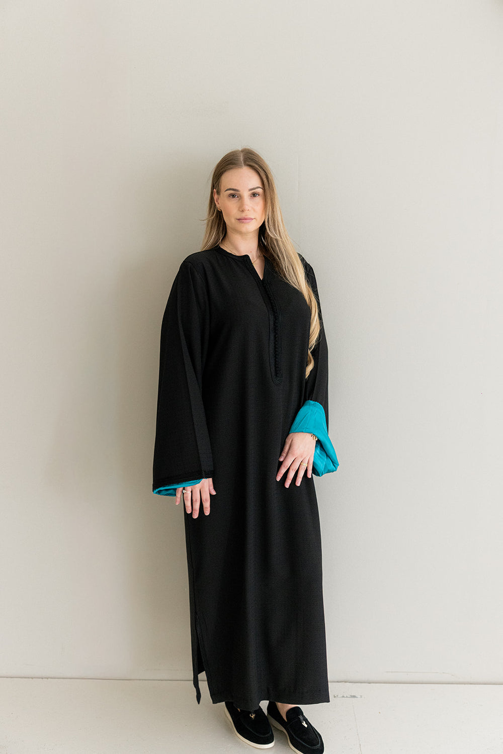 Gestructureerde Katoenen Kaftan Zwart