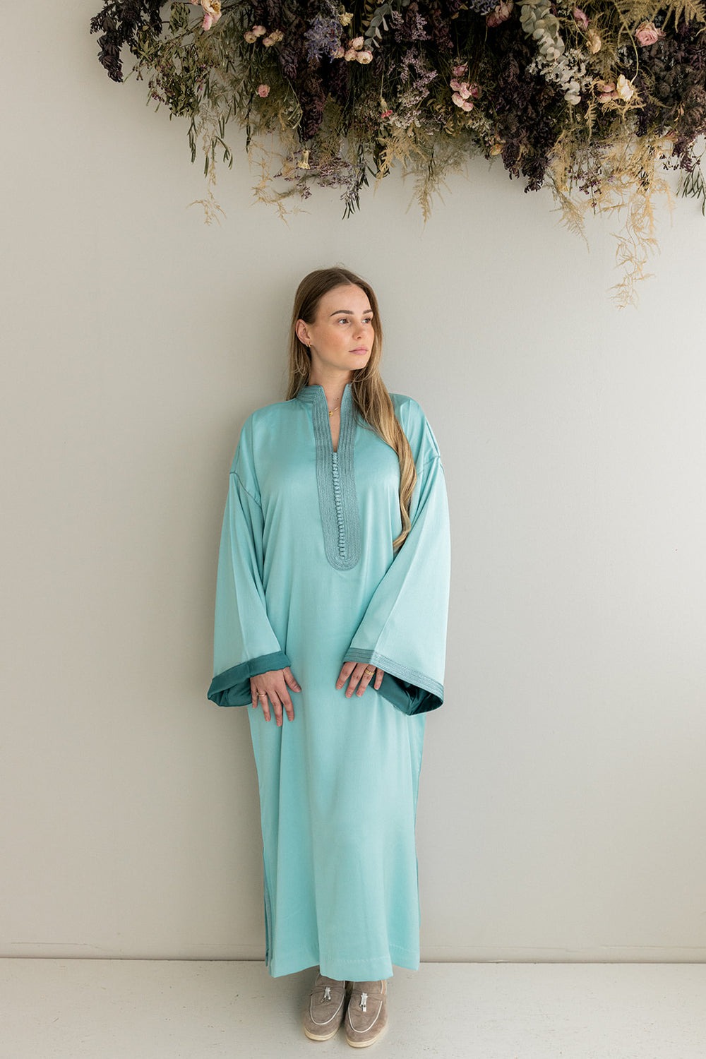 Getextureerde Satijnen Kaftan Babyblauw