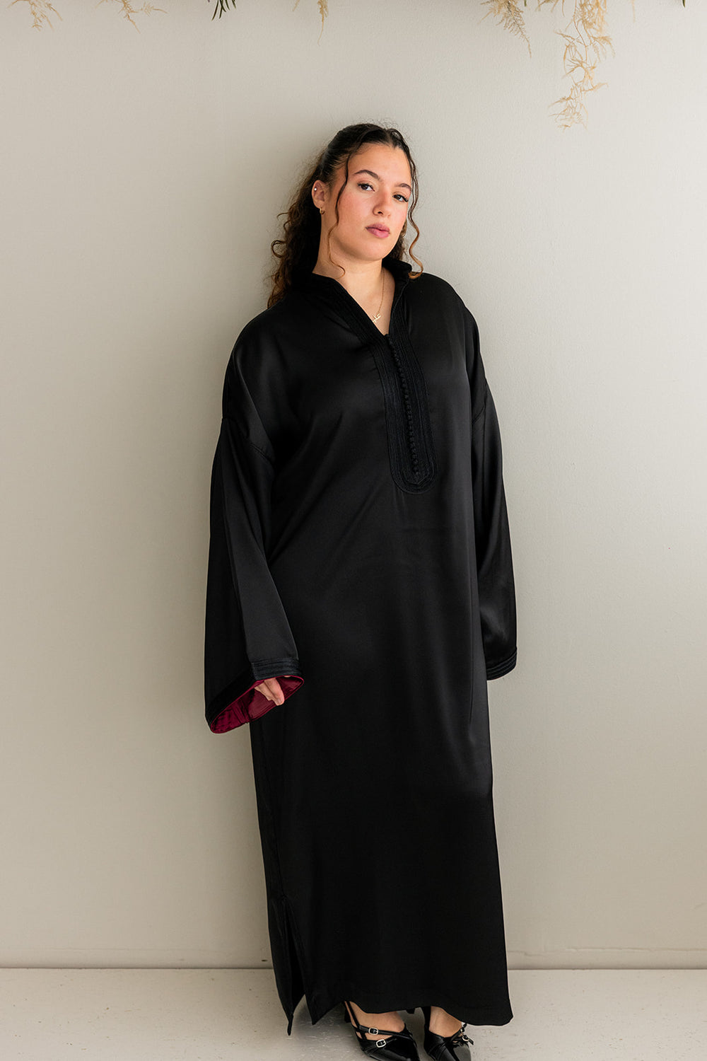 Satijnen Kaftan Zwart