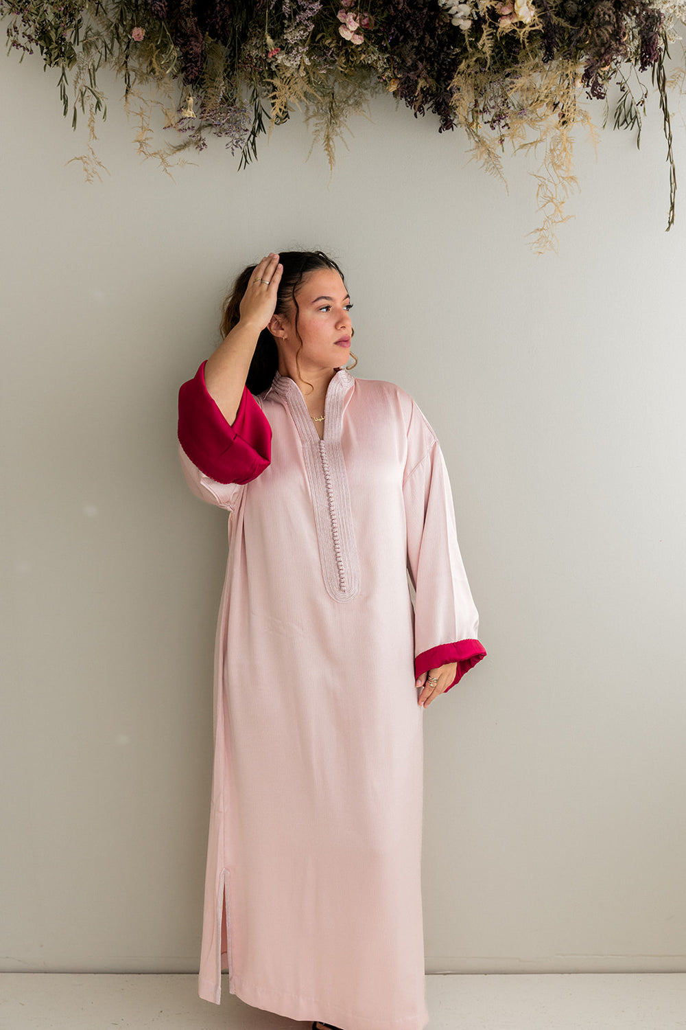 Getextureerde Satijnen Kaftan Babyroze