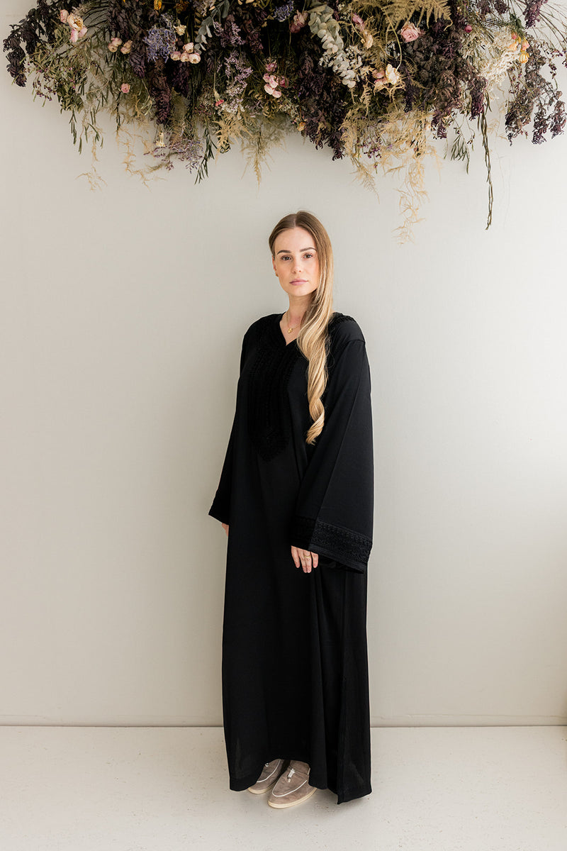 Geborduurde Kaftan Zwart