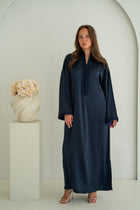 Gestructureerde Satijnen Kaftan Navy Blauw