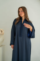 Gestructureerde Satijnen Kaftan Navy Blauw