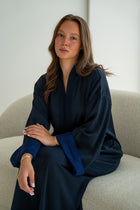 Gestructureerde Satijnen Kaftan Navy Blauw