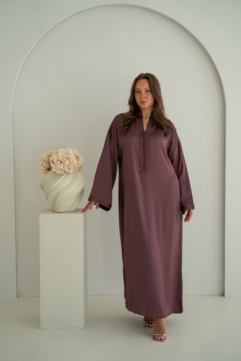 Gestructureerde Satijnen Kaftan Aubergine-paars