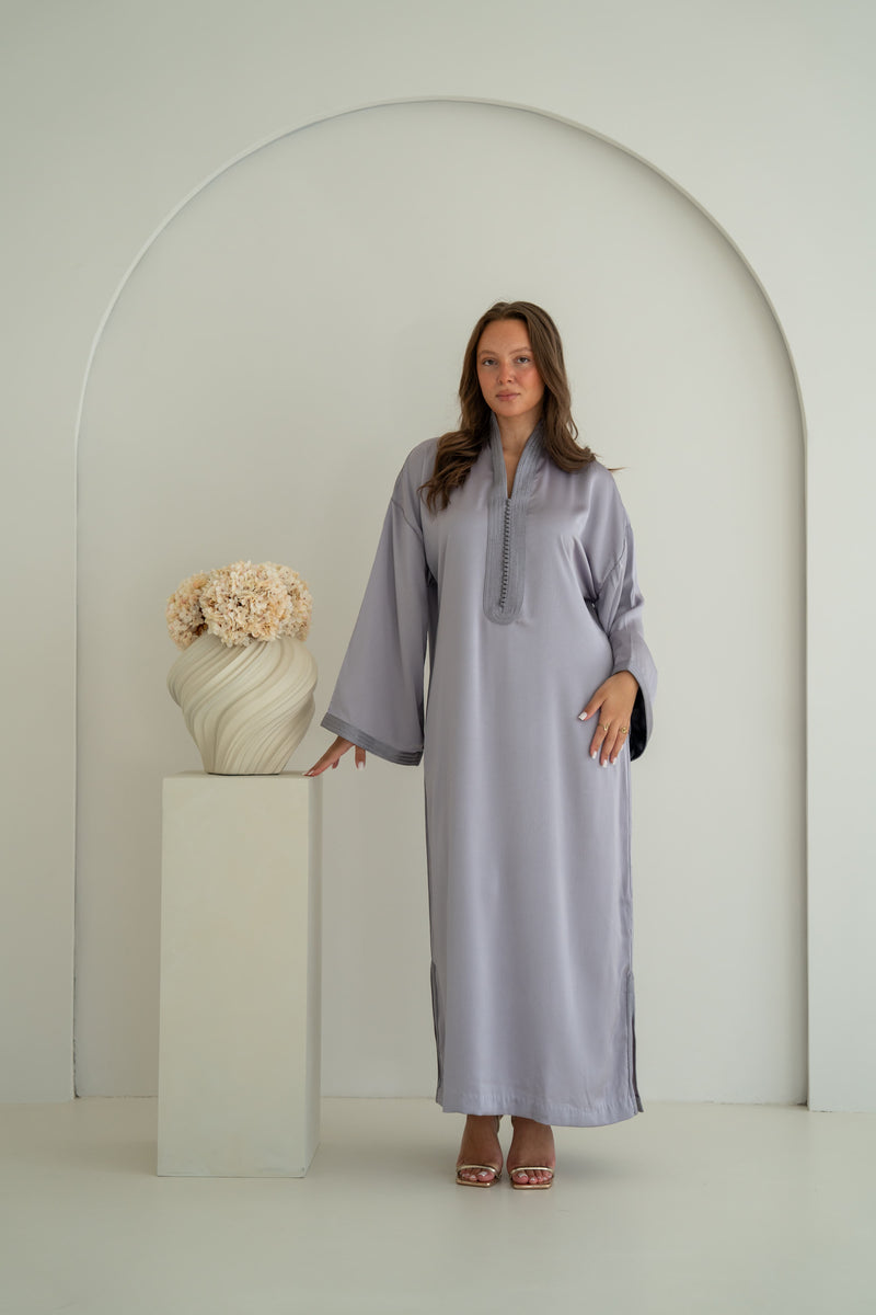 Gestructureerde Satijnen Kaftan Lila Grijs