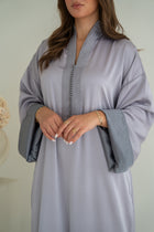 Gestructureerde Satijnen Kaftan Lila Grijs