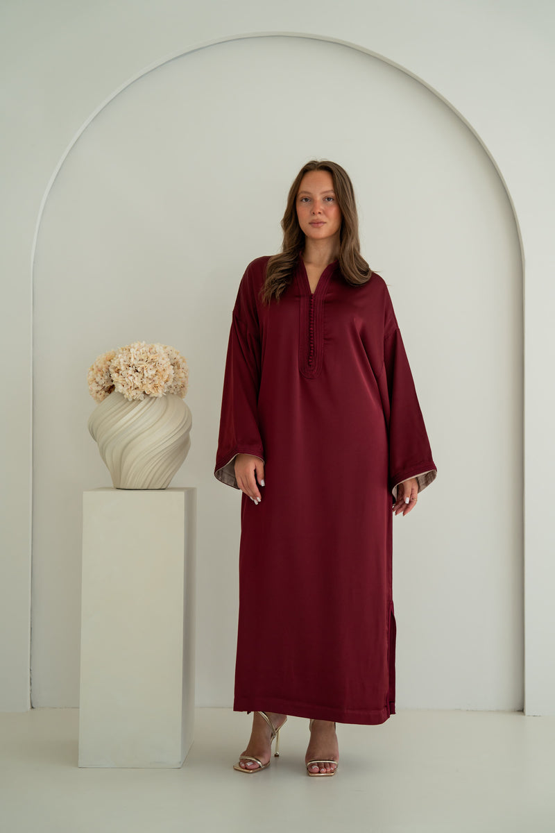 Satijnen Kaftan Bordeauxrood
