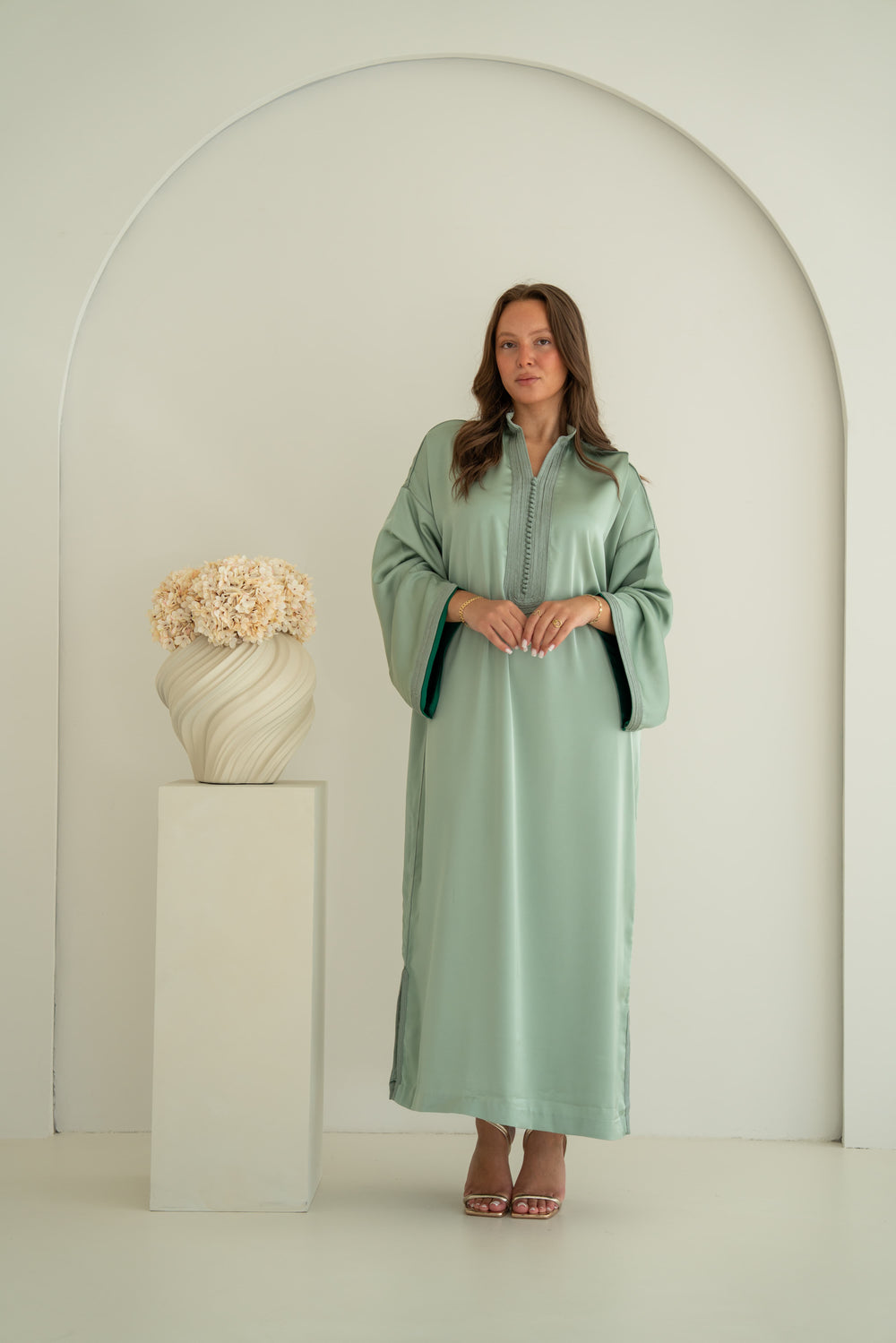 Satijnen Kaftan Mintgroen