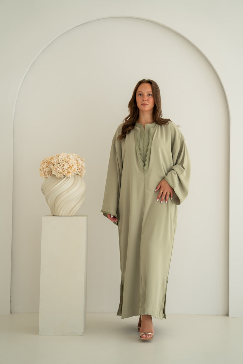 Tweedelige Crêpe Djelleba Sage-groen